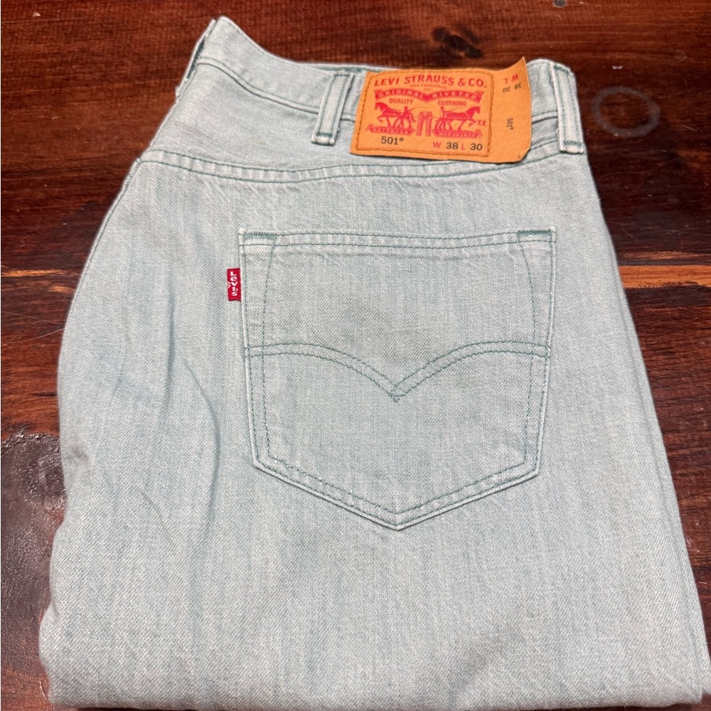Levi's Men's 501 Cone Mills White Oak Denim Minty Green (Actual Fit 36x28)